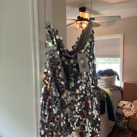 Silver Sequin Strapless Mini Dress - Picture 2 of 2